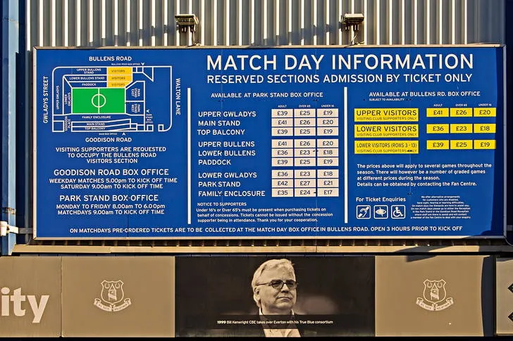 Bảng thông tin trận đấu ngày thường ở sân Goodison Park