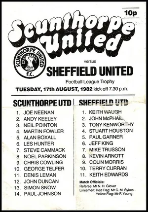 Mẫu chương trình trận đấu cũ của Scunthorpe United năm 1982