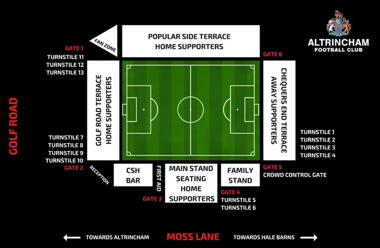 Sơ đồ bố trí các khán đài sân vận động Altrincham FC