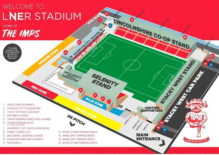 Sơ đồ bố trí các khán đài tại sân Sincil Bank