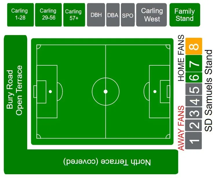 Sơ đồ chi tiết các khán đài và khu vực chỗ ngồi tại sân vận động Victoria Road của Dagenham &amp; Redbridge FC
