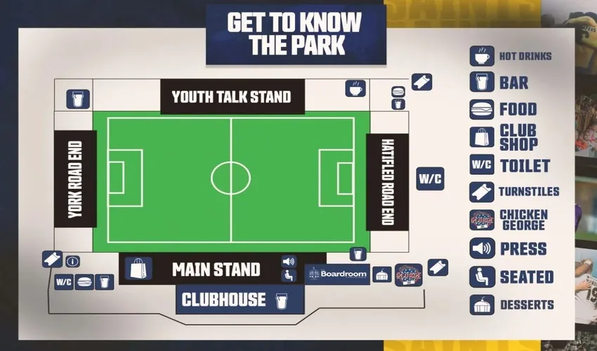 Sơ đồ chỗ ngồi chi tiết tại sân vận động Clarence Park của St Albans City FC
