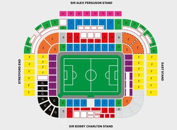 Sơ đồ chỗ ngồi sân Old Trafford, hướng dẫn vị trí các khán đài
