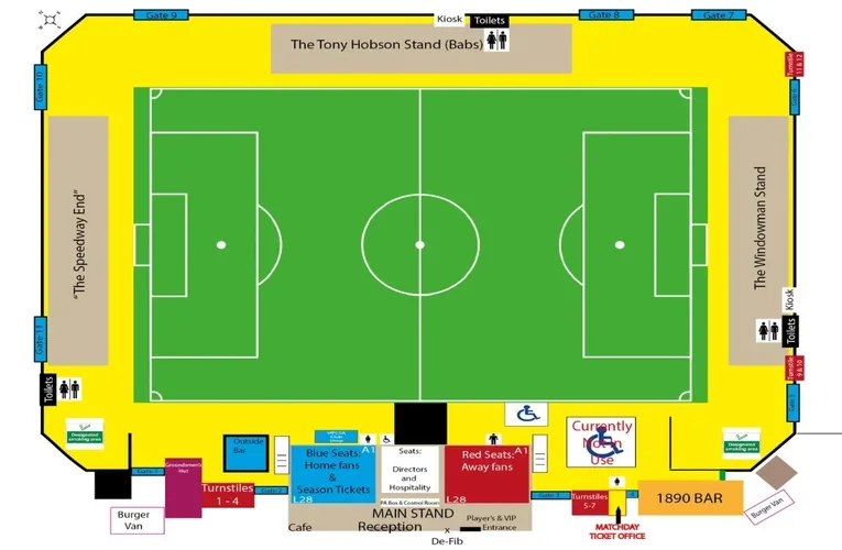 Sơ đồ tổng thể sân Bob Lucas Stadium, bố trí các khán đài và khu vực chỗ ngồi
